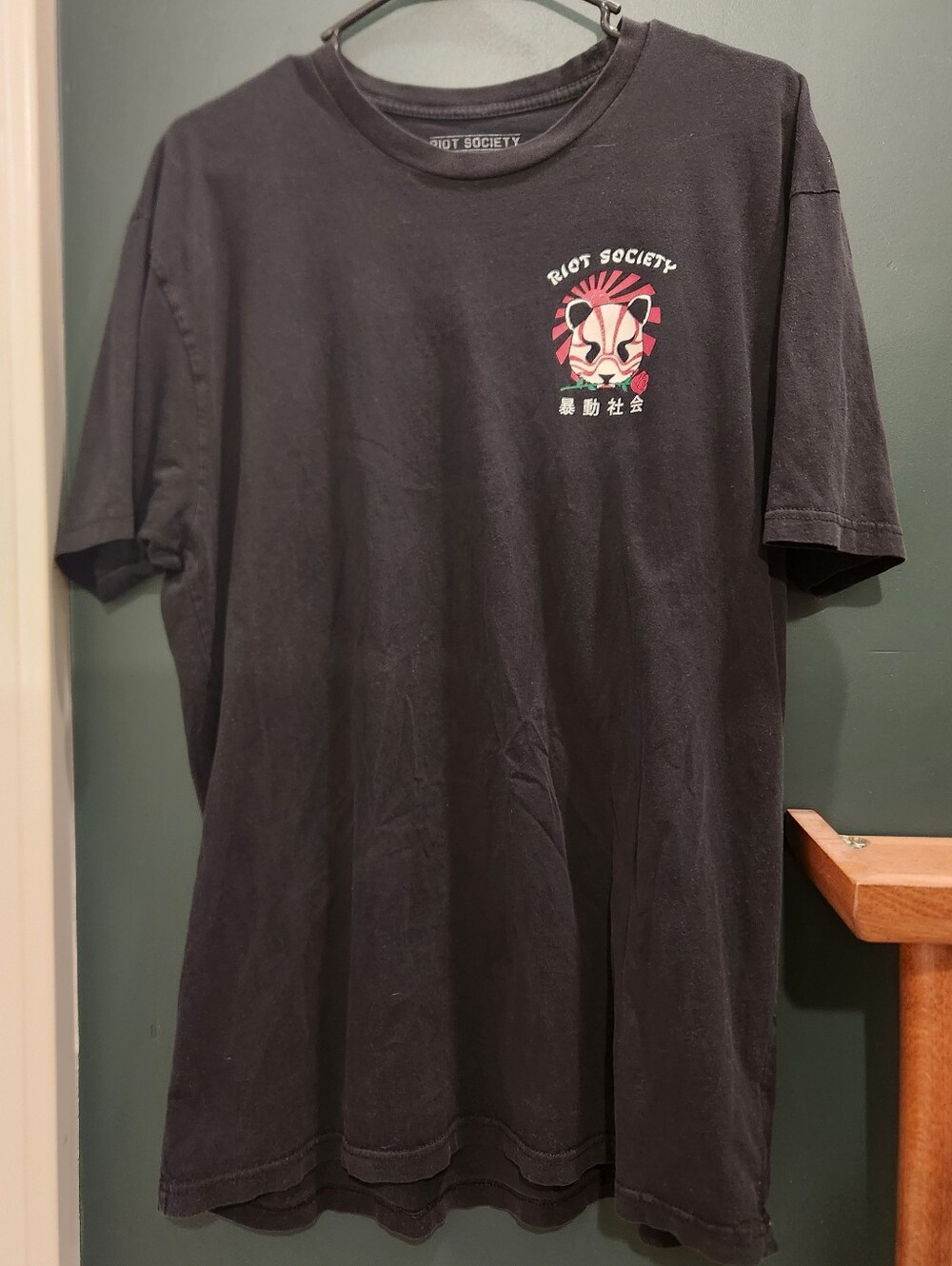 🌹 Riot Society Black Panda Rose Streetwear Graphic T-Shirt Men's Size XL